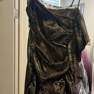 Zara Shiny Black and Gold Mini Dress